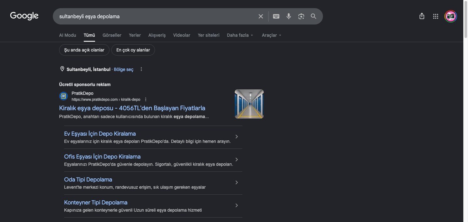 Google arama sonuçları: sultanbeyli eşya depolama — Modep yok